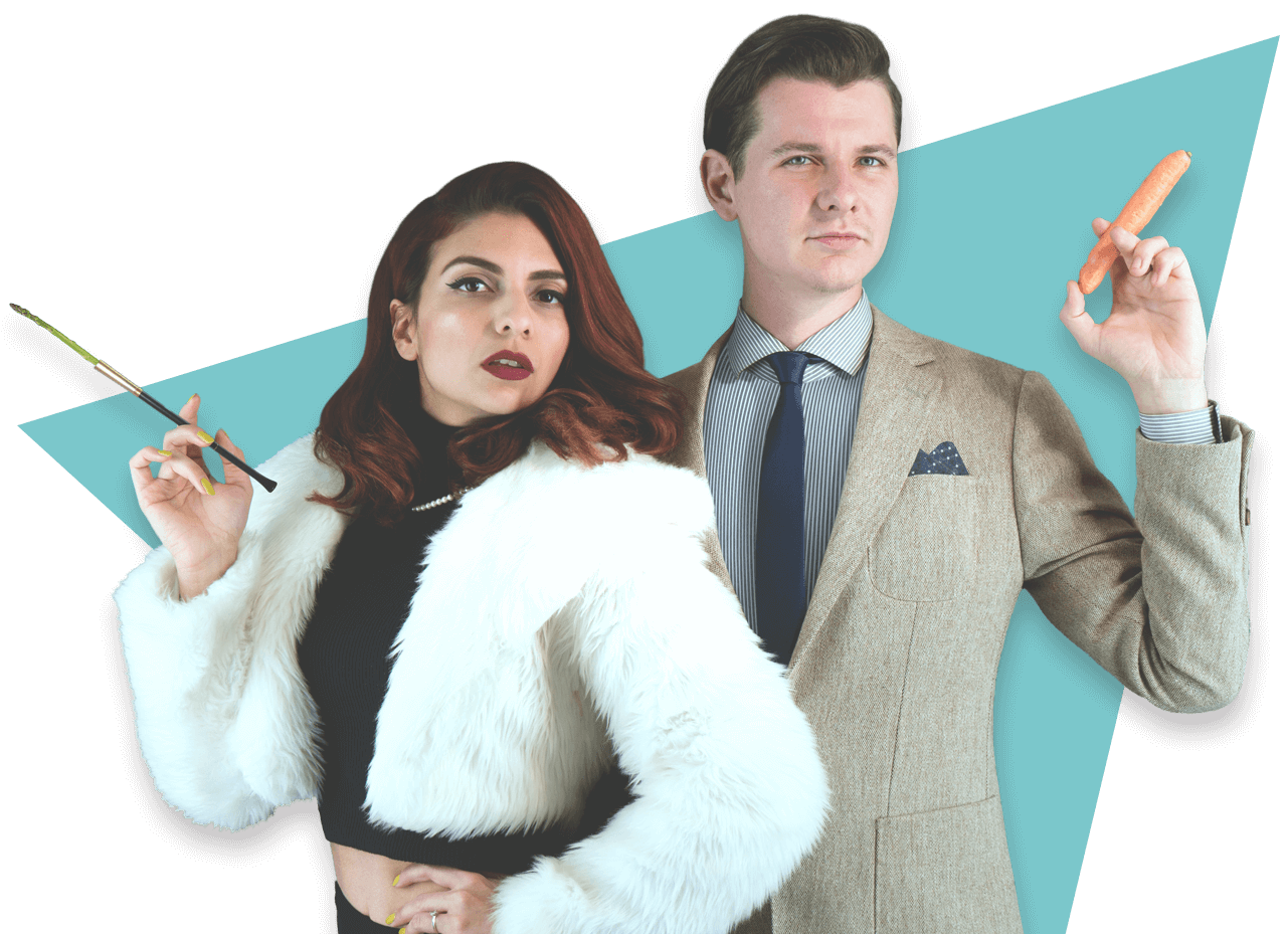 Retro photo of designers Ezgi and Ross looking sharp.